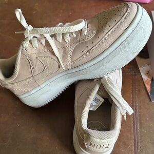 Nike court vision Alta platform sneaker, pink, Oxford, and white